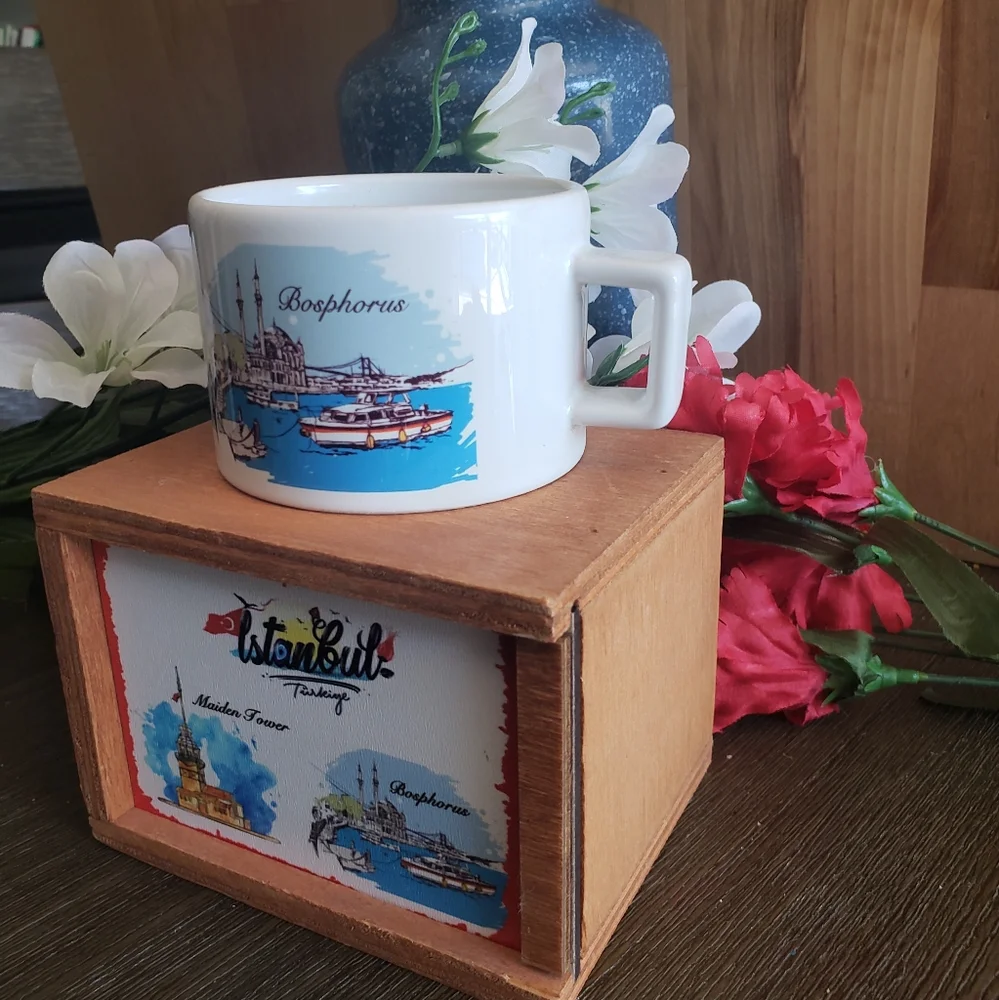 Porcelain Cup with Box Handmade Istanbul Turkey